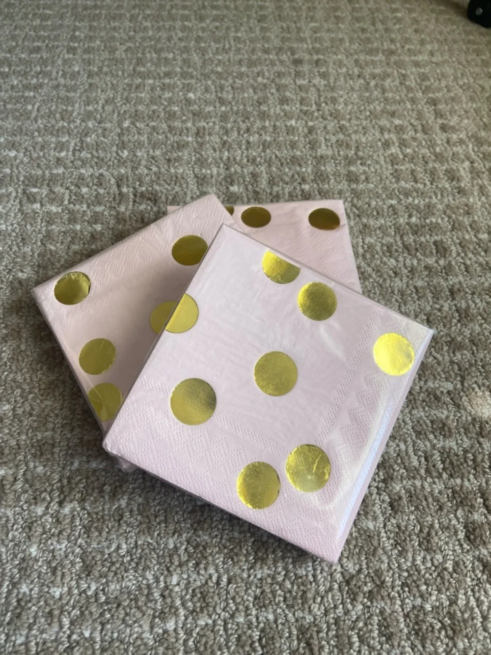 Bundle of 2 Pink Paper Napkins with Gold Polka Dots - Party‎ Beverage Napkins